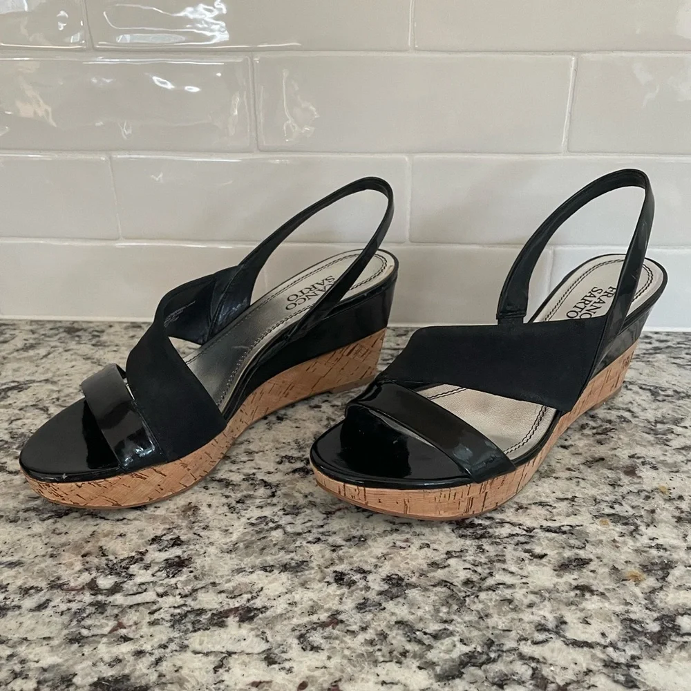 Franco Sarto Slingback Platform Black Wedge Sandal